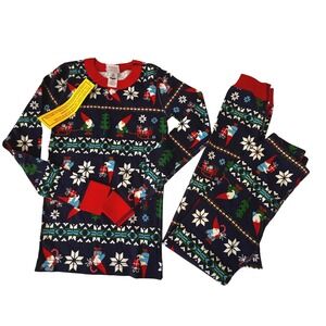 Hanna Andersson Boys Pajamas Size 8 Cotton Gnome Christmas Long Sleeve Set Navy